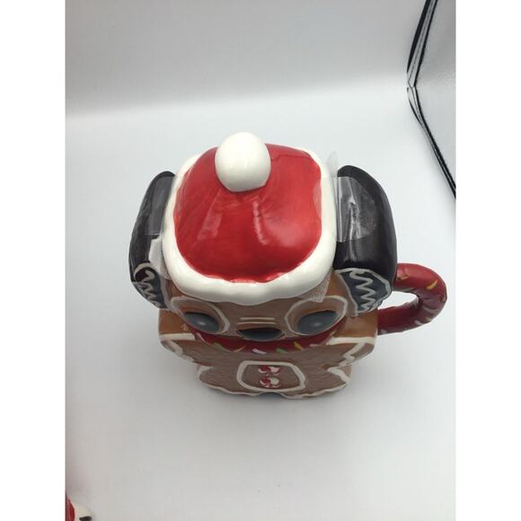 Disney Stitch Gingerbread Cookie Christmas Mug With Santa Hat Topper NEW - Picture 3 of 7